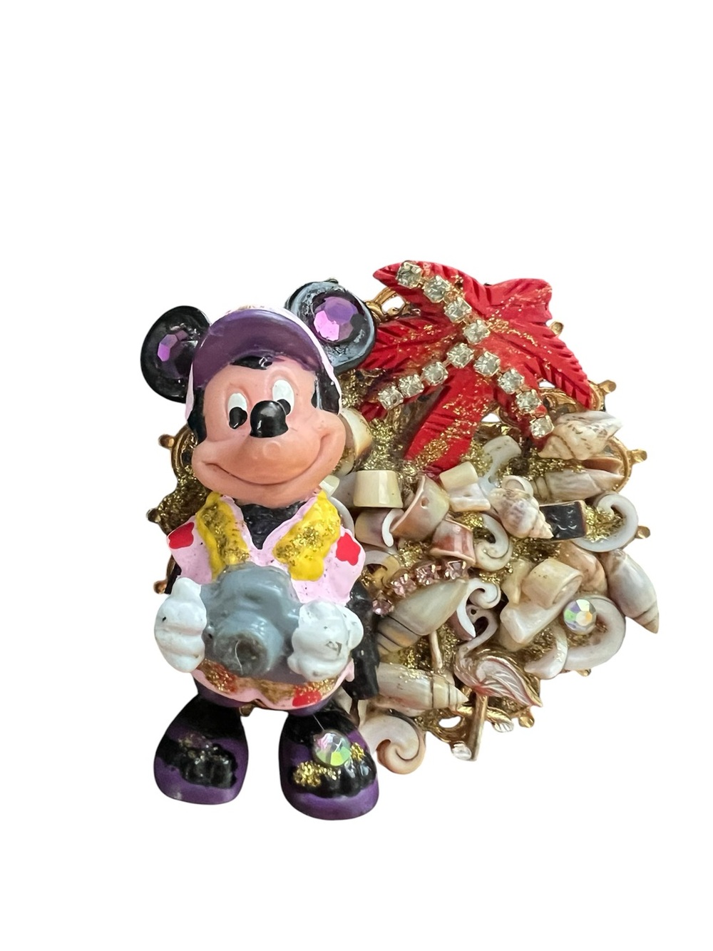 Minnie Mouse in Florida Whimsical Handcrafted Brooch Pin with Shell Accents